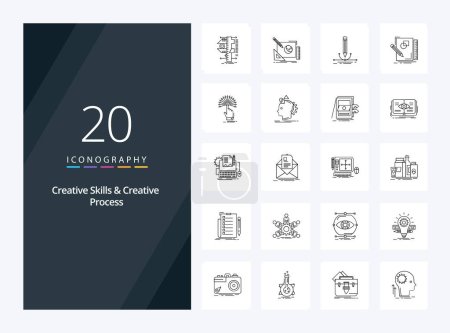 Ilustración de 20 Habilidades Creativas y Proceso Creativo Icono de esquema para presentación - Imagen libre de derechos