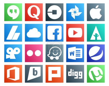 Ilustración de 20 Paquete de iconos de redes sociales incluyendo waze. viddler. adsense. En primer lugar. youtube - Imagen libre de derechos