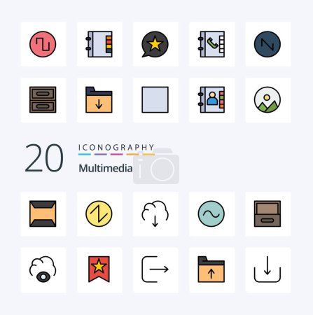 Ilustración de 20 Línea multimedia llena icono de color Pack como contactos cuadrados descargar sonido - Imagen libre de derechos