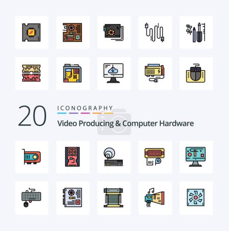 Illustration for 20 Video Producing And Computer Hardware Line Filled Color icon Pack. like computer. data. ssd. connection. network - Royalty Free Image
