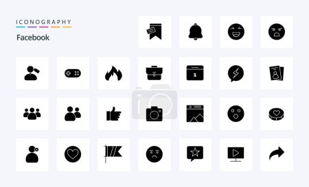 Ilustración de 25 Paquete de iconos de glifos sólidos de Facebook - Imagen libre de derechos