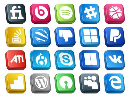 Ilustración de 20 Paquete de iconos de redes sociales Incluyendo chat. drupal. acciones. ¡ati! microsoft - Imagen libre de derechos