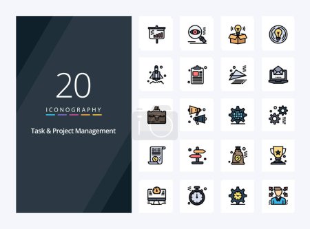 Téléchargez les illustrations : 20 Ligne de gestion des tâches et des projets icône remplie pour la présentation - en licence libre de droit