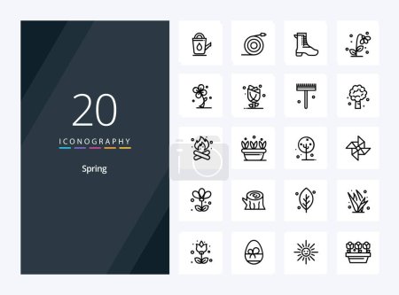 Téléchargez les illustrations : 20 icône de contour de printemps pour la présentation - en licence libre de droit