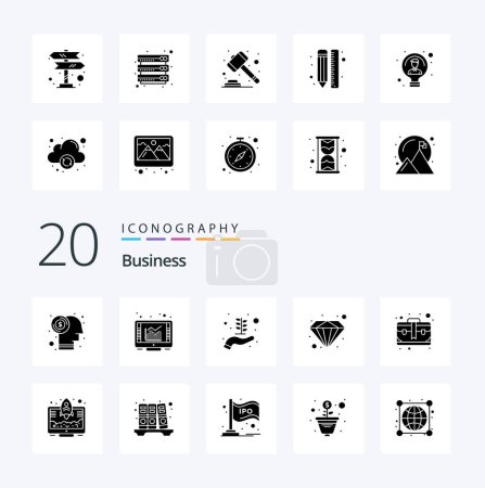 Ilustración de 20 Icono de glifo sólido empresarial Pack como caso breve bolsa de inicio de negocio premium - Imagen libre de derechos