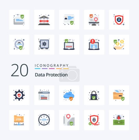 Illustration for 20 Data Protection Flat Color icon Pack like account protection cloud file lock - Royalty Free Image