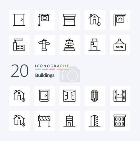 Illustration for 20 Buildings Line icon Pack. like office space. buildings. home. rug. ornament - Royalty Free Image