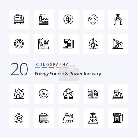 Illustration for 20 Energy Source And Power Industry Line icon Pack like factory construction biosphere oil truck - Royalty Free Image