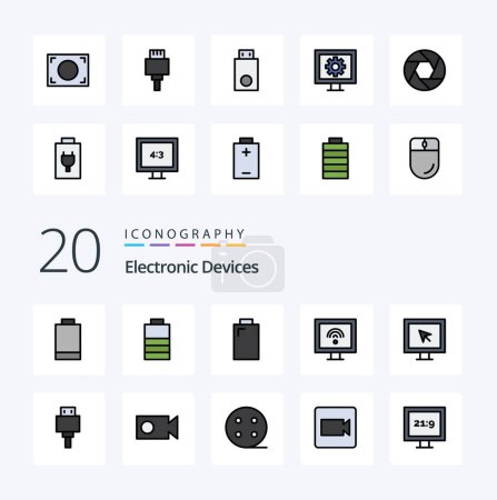 Illustration for 20 Devices Line Filled Color icon Pack like cable frame file focus record - Royalty Free Image