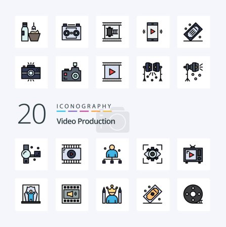 Ilustración de 20 Línea de producción de vídeo lleno icono de color Pack como la imaginación de la vista jefe de diseño de vídeo - Imagen libre de derechos