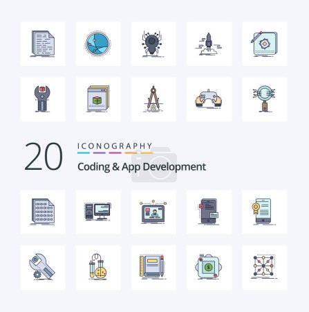 Illustration for 20 Coding And App Development Line Filled Color icon Pack like mobile frontend workstation design user - Royalty Free Image