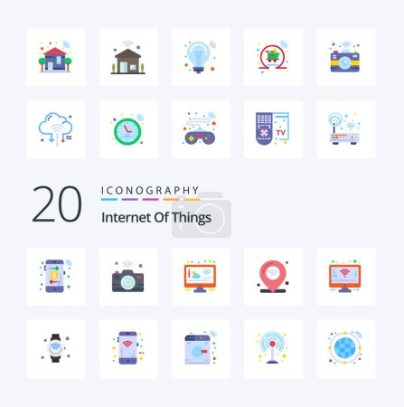 Illustration for 20 Internet Of Things Flat Color icon Pack like monitor iot cloud internet of things location - Royalty Free Image