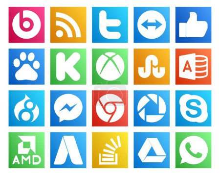 Illustration for 20 Social Media Icon Pack Including amd. skype. xbox. picasa. messenger - Royalty Free Image