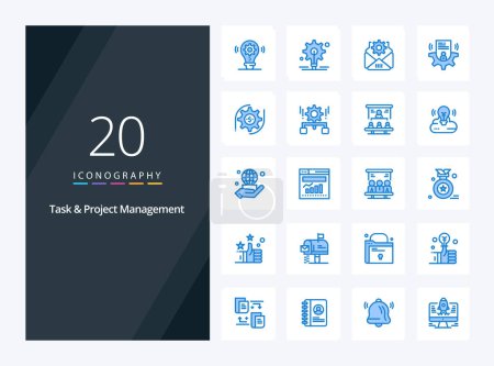 Téléchargez les illustrations : 20 Tâche et gestion de projet icône de couleur bleue pour la présentation - en licence libre de droit