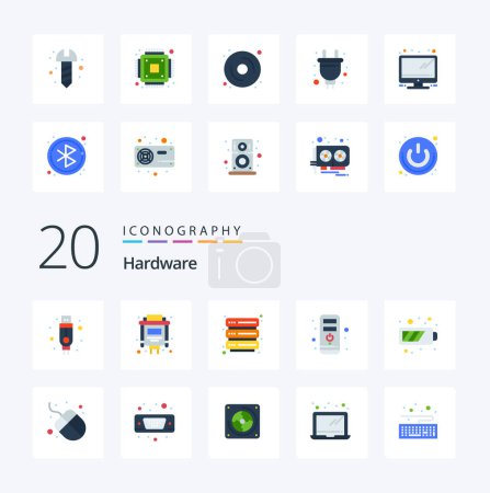 Illustration for 20 Hardware Flat Color icon Pack like hardware energy security mobile battery - Royalty Free Image