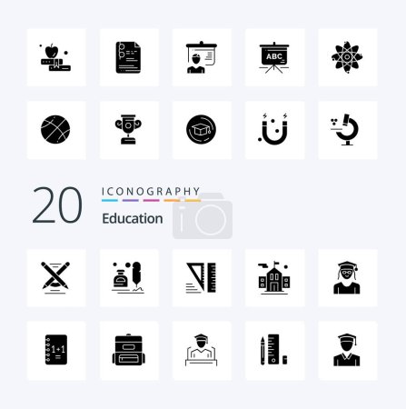 Illustration for 20 Education Solid Glyph icon Pack like education education office flag tools - Royalty Free Image