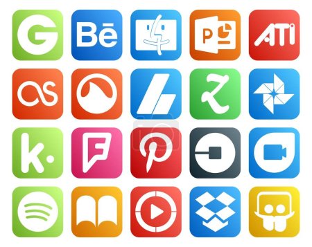Ilustración de 20 Paquete de iconos de redes sociales, incluido el dúo de Google. coche. anuncios. uber. cuadrado cuadrado - Imagen libre de derechos