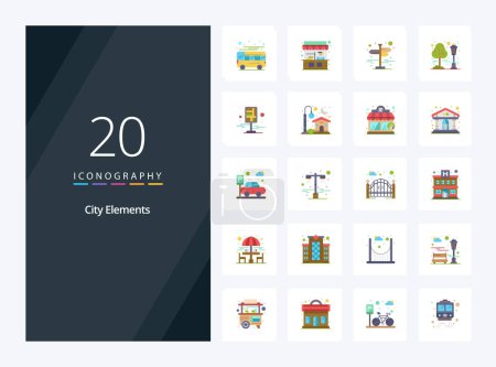 Ilustración de 20 elementos de la ciudad icono de color plano para la presentación - Imagen libre de derechos