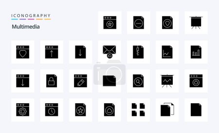 Illustration for 25 Multimedia Solid Glyph icon pack - Royalty Free Image