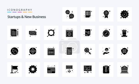 Téléchargez les illustrations : 25 startups et nouveau pack d'icônes Glyphe solide d'affaires - en licence libre de droit