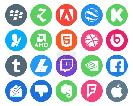 Ilustración de 20 Paquete de iconos de redes sociales Incluyendo aversión. facebook. dribbble. nvidia. anuncios - Imagen libre de derechos