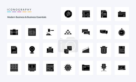 Illustration for 25 Modern Business And Business Essentials Solid Glyph icon pack - Royalty Free Image