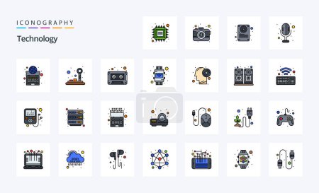 Ilustración de Paquete de iconos de 25 líneas de tecnología - Imagen libre de derechos