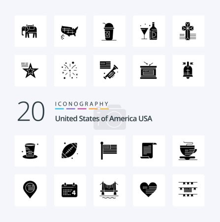 Ilustración de 20 EE.UU. Solid Glyph icono Pack como taza EE.UU. bandera archivo americano - Imagen libre de derechos