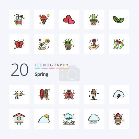 Illustration for 20 Spring Line Filled Color icon Pack like cloud cone bug ice ice cream - Royalty Free Image