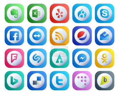 Ilustración de 20 Paquete de iconos de redes sociales Incluyendo delicioso. odnoklassniki. rss. mensajero. shazam - Imagen libre de derechos