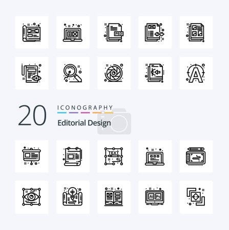 Illustration for 20 Editorial Design Line icon Pack like art view copywriting layout write - Royalty Free Image