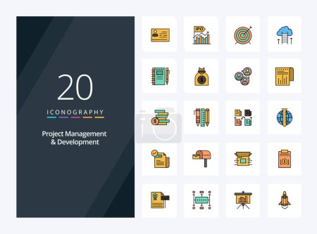 Illustration for 20 Project Management And Development line Filled icon for presentation - Royalty Free Image