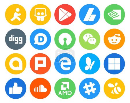 Ilustración de 20 Paquete de iconos de redes sociales Incluyendo delicioso. borde. disqus. plurk. reddit - Imagen libre de derechos