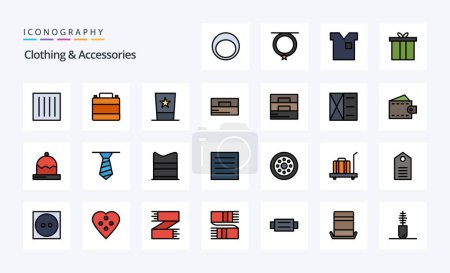 Téléchargez les illustrations : Pack d'icônes de style rempli par ligne d'accessoires de vêtements 25 - en licence libre de droit