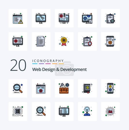 Illustration for 20 Web Design And Development Line Filled Color icon Pack like coding contacts programming bookmarks settings - Royalty Free Image