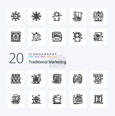 Illustration for 20 Traditional Marketing Line icon Pack like best pay product paid subscribe - Royalty Free Image