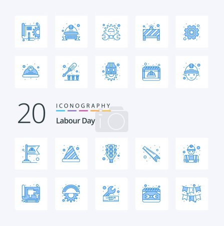 Illustration for 20 Labour Day Blue Color icon Pack like construction cutter light tools hand - Royalty Free Image