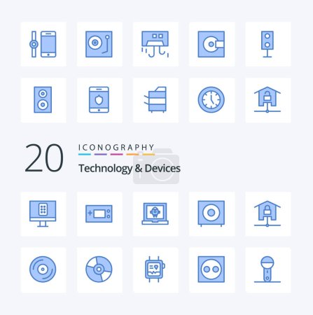 Téléchargez les illustrations : 20 Appareils Icône de couleur bleue Pack comme appareils produits app électronique basse - en licence libre de droit