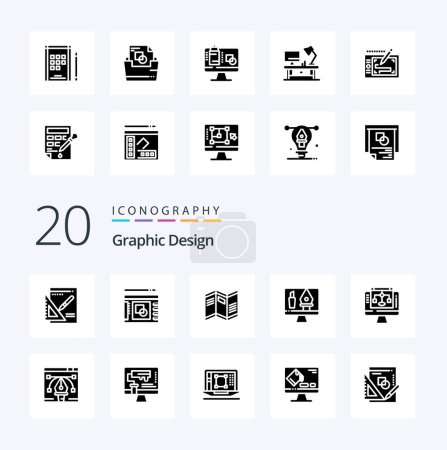 Ilustración de 20 Diseño gráfico icono de glifo sólido Paquete como datos de la carpeta de la lámpara de mesa de oficina - Imagen libre de derechos
