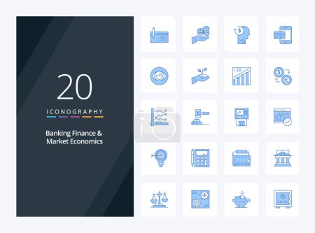 Téléchargez les illustrations : 20 Finance bancaire et économie de marché icône de couleur bleue pour la présentation - en licence libre de droit