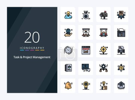 Illustration for 20 Task And Project Management line Filled icon for presentation - Royalty Free Image
