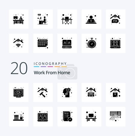 Téléchargez les illustrations : 20 Work From Home Icône de glyphe solide Pack comme livraison emploi cerveau cas utilisateur - en licence libre de droit
