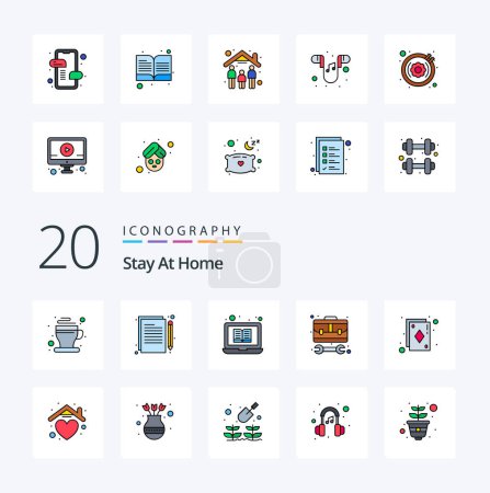 Illustration for 20 Stay At Home Line Filled Color icon Pack like work tool editing repair online library - Royalty Free Image