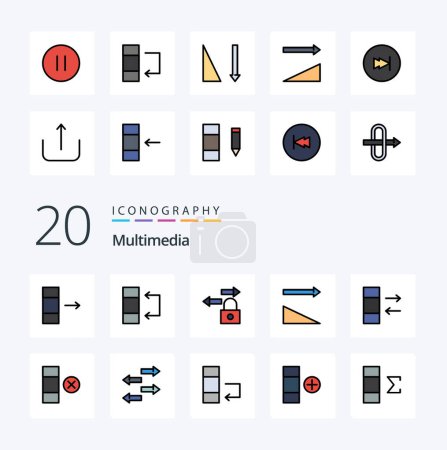 Ilustración de 20 Línea multimedia llena icono de color Paquete como columna de intercambio de tráfico de celda de fila - Imagen libre de derechos
