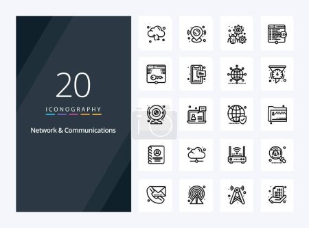 Illustration for 20 Network And Communications Outline icon for presentation - Royalty Free Image