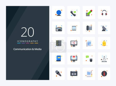 Ilustración de 20 Comunicación y medios de comunicación icono de color plano para la presentación - Imagen libre de derechos