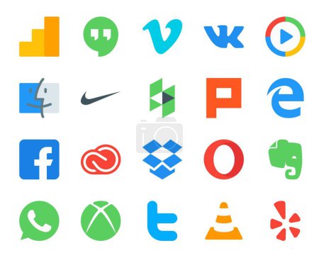 Illustration for 20 Social Media Icon Pack Including opera. adobe. nike. cc. facebook - Royalty Free Image