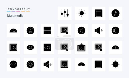 Illustration for 25 Multimedia Solid Glyph icon pack - Royalty Free Image