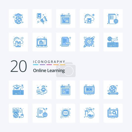 Illustration for 20 OnBlue Color Learning Blue Color icon Pack like global article computer qa education - Royalty Free Image