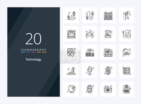 Téléchargez les illustrations : 20 Technologie icône de contour pour la présentation - en licence libre de droit